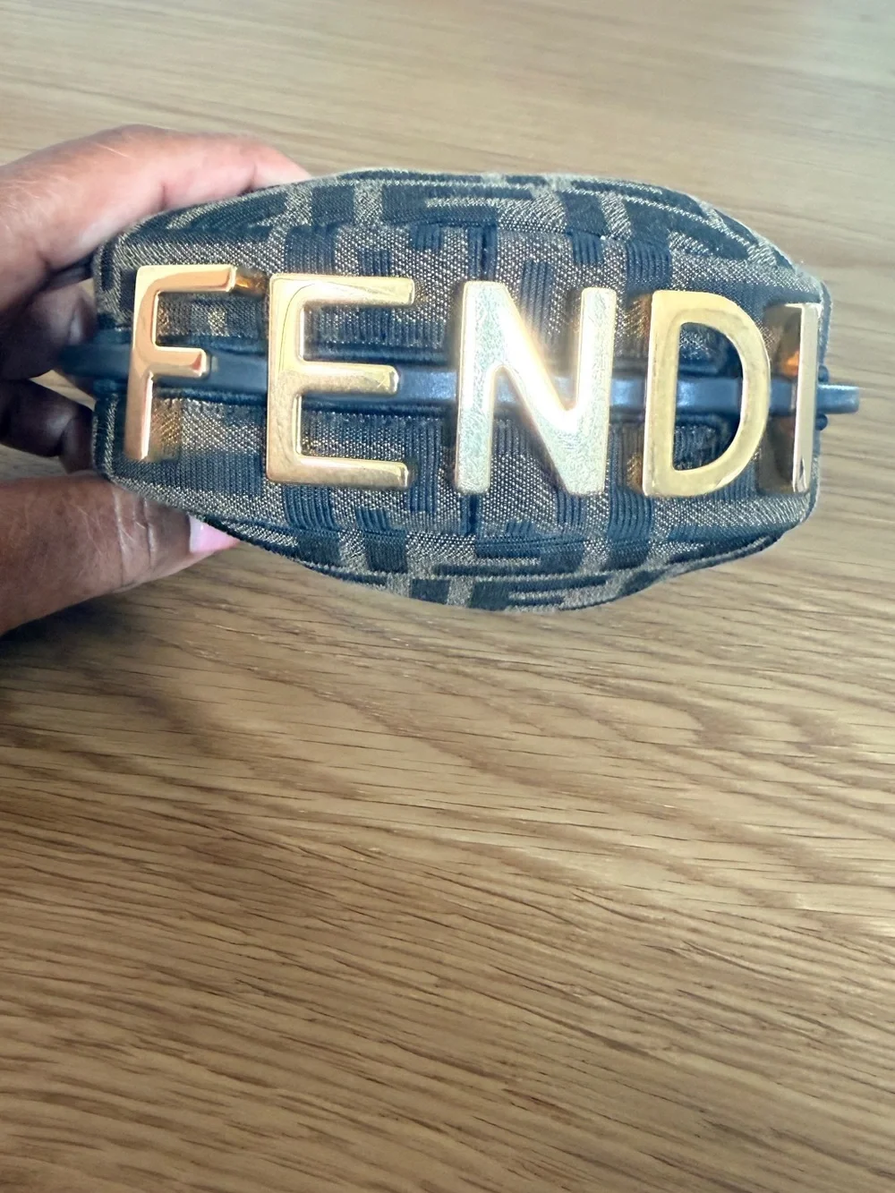 Fendi Black and Brown Monogram Zip Pouch with Gold Hardware